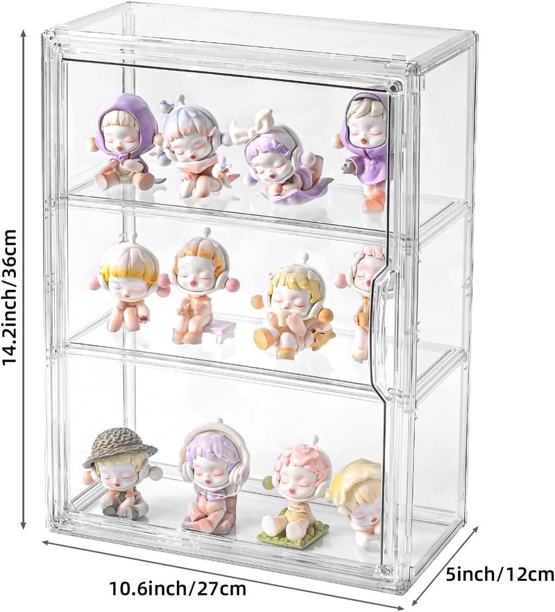 Uni HIMO 3 Tier Display Case for Collectibles,Clear Display Box with 2 Movable Plates ,Storage Container with Magnetic Door (Large 1 Pack) - Image 2